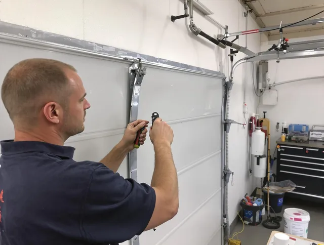 Before and after garage door dent repair by Fort Mill Garage Door Repair in Fort Mill