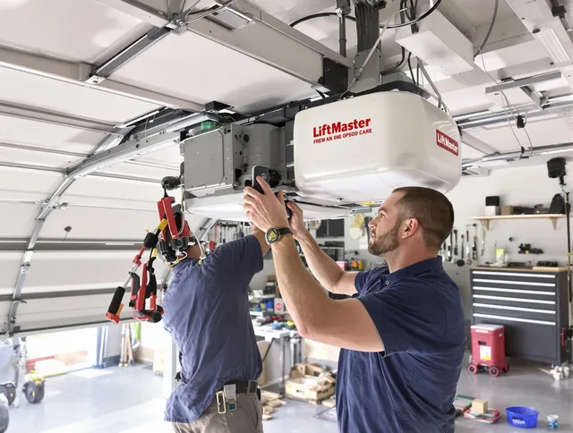 Fort Mill Garage Door Repair technician performing advanced diagnostics on garage opener in Fort Mill